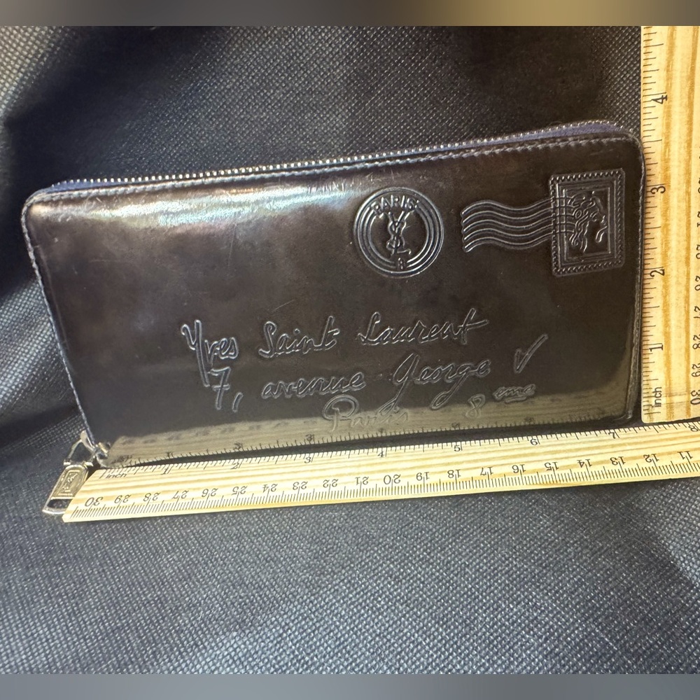 Yves Saint Laurent Authentic Y-Mail Patent Leather Wallet Rare Vintage YSL - Picture 2 of 13
